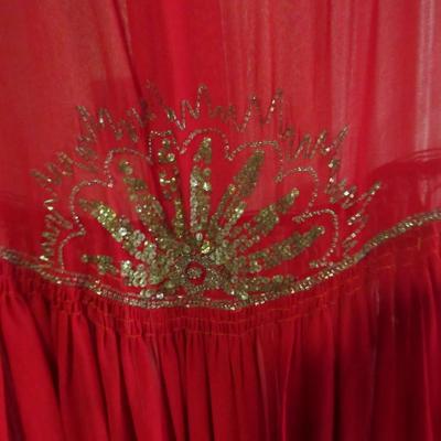 Lot 103: Stunning Vintage Flapper Style Sheer Red Dress, Beaded, Metallic Braided Trim