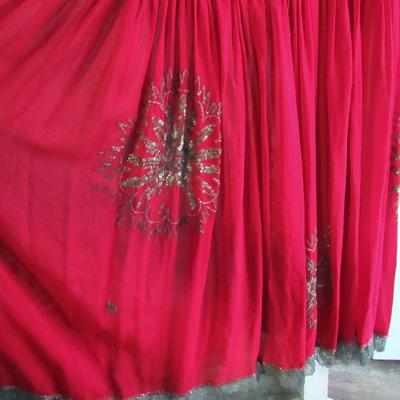 Lot 103: Stunning Vintage Flapper Style Sheer Red Dress, Beaded, Metallic Braided Trim
