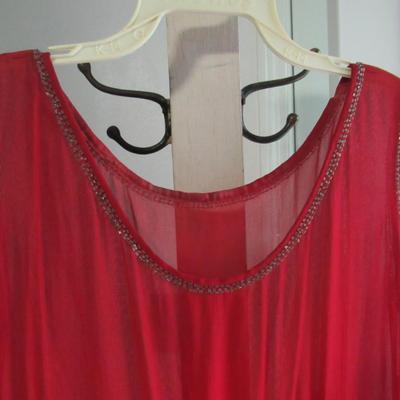 Lot 103: Stunning Vintage Flapper Style Sheer Red Dress, Beaded, Metallic Braided Trim