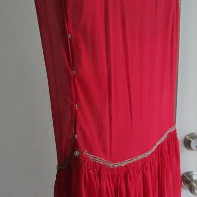 Lot 103: Stunning Vintage Flapper Style Sheer Red Dress, Beaded, Metallic Braided Trim