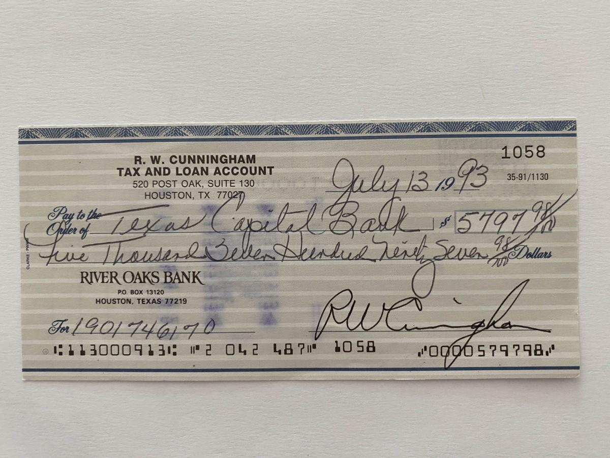 Walter Cunningham signed check | EstateSales.org