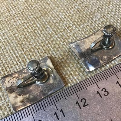 OLD Hecho En Mano Sterling Silver 925 Abalone Inlaid Screw Back Earrings Signed