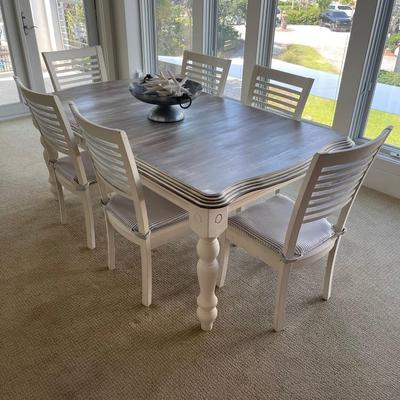 Dining room table farmhouse styled distressed finish w/ 6 chairs