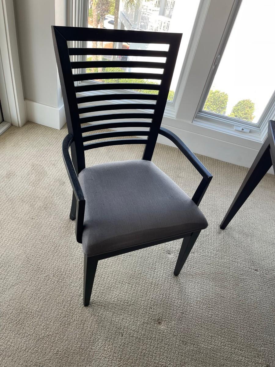 Unique black dining room table w/ six chairs