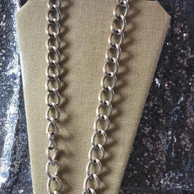 Vintage Chunky Silver  Tone Textured Aluminum Curb Chain Necklace
