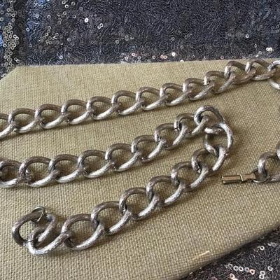 Vintage Chunky Silver  Tone Textured Aluminum Curb Chain Necklace