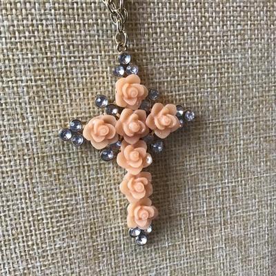 Peach Rose Cross Fashion Necklace