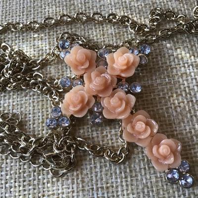 Peach Rose Cross Fashion Necklace