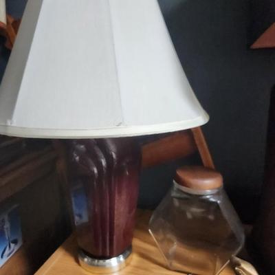 Maroon lamp and cookie jar