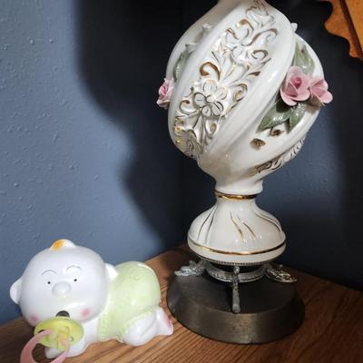 Floral lamp and baby piggybank