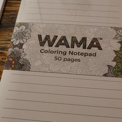 New (3) Father Christmas Ornaments, (3) New Coloring Notepads. And (1) New Bird Pin/Brooch