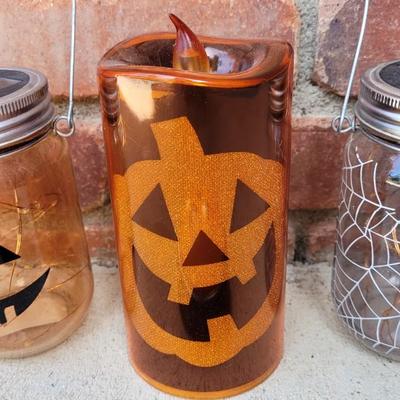 Halloween Solar & Battery Operated Twinkle Jars & Candle, and Push Light Jack o Lantern Light