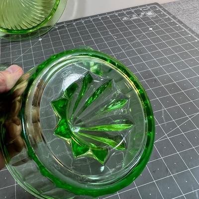 (3) Green Depression Glass Items 