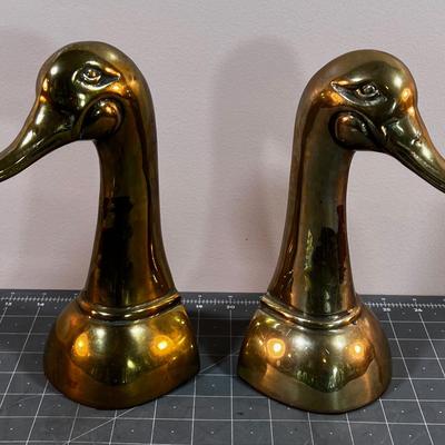 2 Pair Solid Brass Goose Book Ends