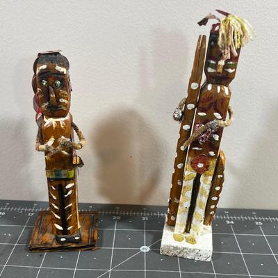 2 Wood Native American Dolls