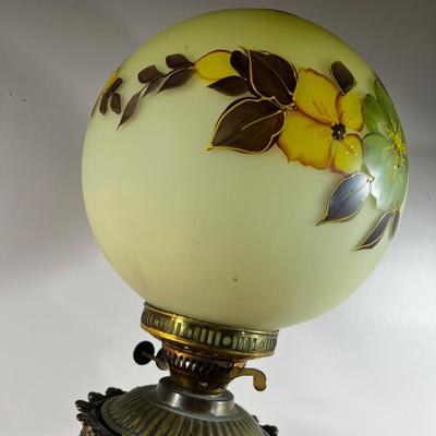 Antique Kerosene/Oil Lamp Satinglass Shade Art Nouveau