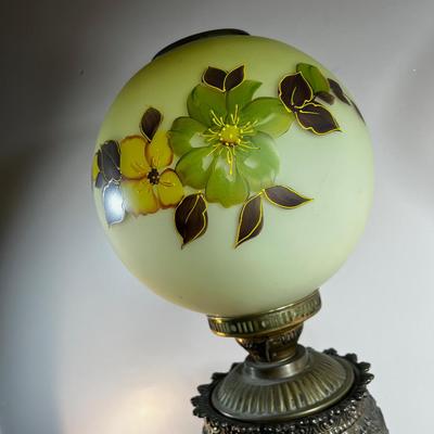 Antique Kerosene/Oil Lamp Satinglass Shade Art Nouveau