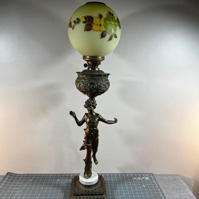 Antique Kerosene/Oil Lamp Satinglass Shade Art Nouveau