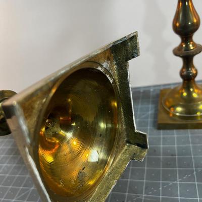 2 Brass Candle Sticks - non-matching