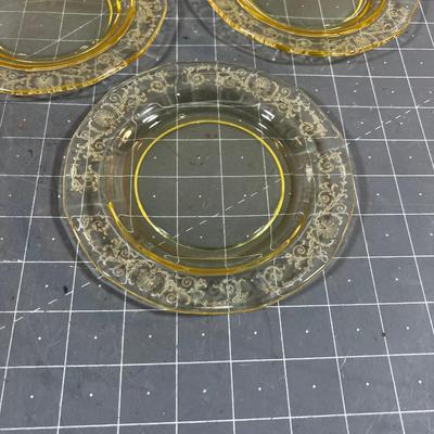 Amber 6" (5)  Depression Glass Bread and Butter Plates.