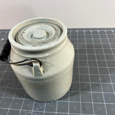 Small Crock with Lid and Wire Handle 