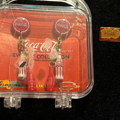 Coca Cola earrings & pin