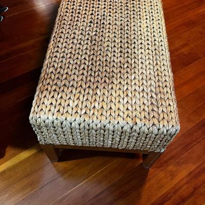 Woven Rush Bench with Wood Base 