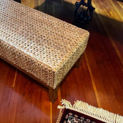 Woven Rush Bench with Wood Base 