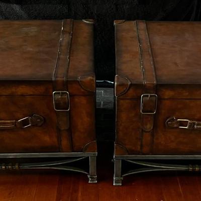 2 Leather End table With Iron Base