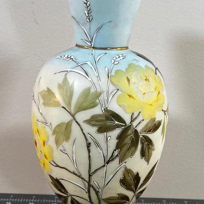 Hand Painted Satin Glass Vase, Light Blue