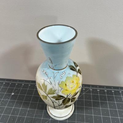 Hand Painted Satin Glass Vase, Light Blue