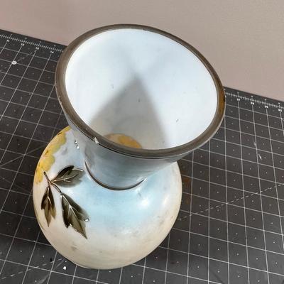 Hand Painted Satin Glass Vase, Light Blue