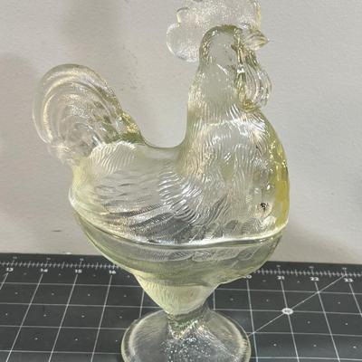 Glass Covered Rooster Dish