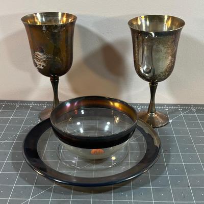 2 Silver Plated Goblet, Bowl and Plate