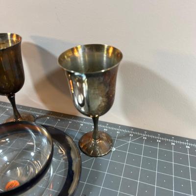 2 Silver Plated Goblet, Bowl and Plate