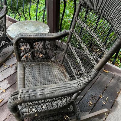 A Wicker Set of Rocking Chairs and table