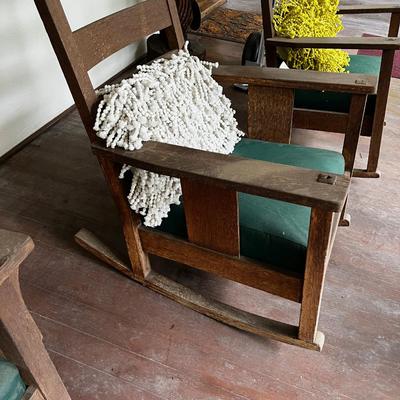 Antique Arts and Craft Mission Rocker, White Pillow Included