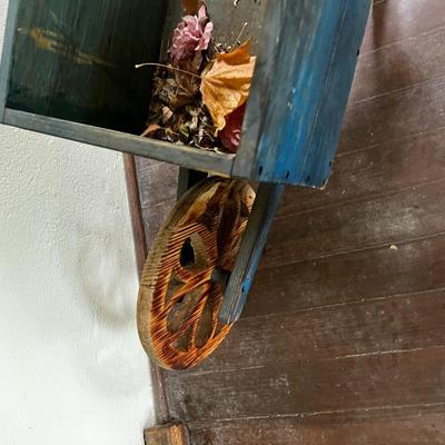 Decorative Wood Wheelbarrow Planter 