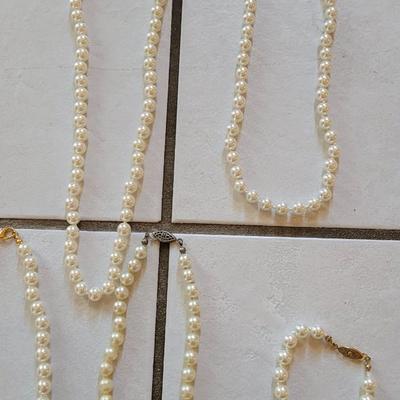 Varying Lengths Pearl Necklaces - Most with Box Clasps