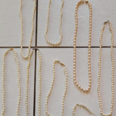 Varying Lengths Pearl Necklaces - Most with Box Clasps