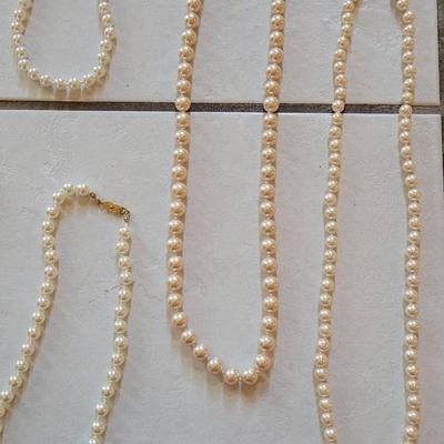 Varying Lengths Pearl Necklaces - Most with Box Clasps
