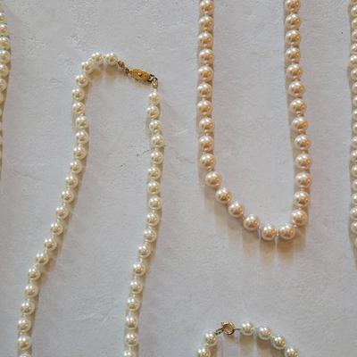 Varying Lengths Pearl Necklaces - Most with Box Clasps