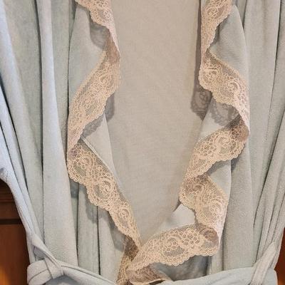 Vintage GIVENCHY Blue Velvety & Lace Ruffle Trim Robe
