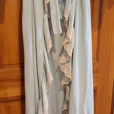 Vintage GIVENCHY Blue Velvety & Lace Ruffle Trim Robe