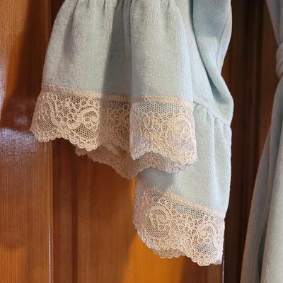 Vintage GIVENCHY Blue Velvety & Lace Ruffle Trim Robe