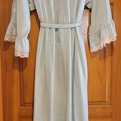 Vintage GIVENCHY Blue Velvety & Lace Ruffle Trim Robe