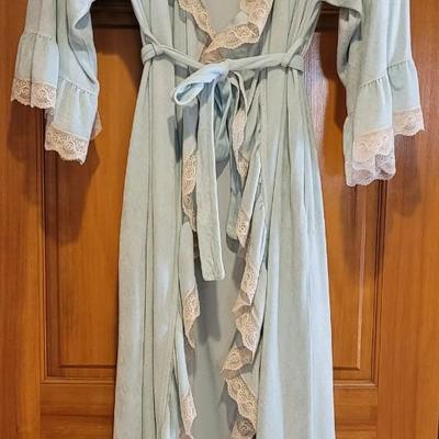Vintage GIVENCHY Blue Velvety & Lace Ruffle Trim Robe