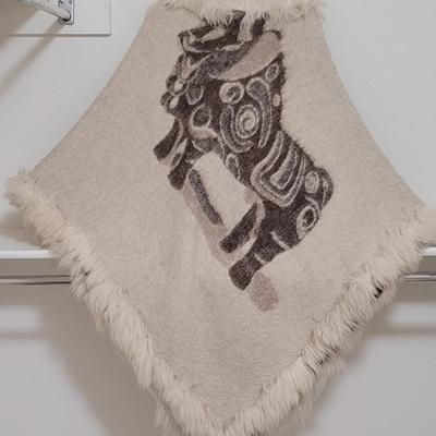 Tribal Animal Poncho with Real Fur Trim