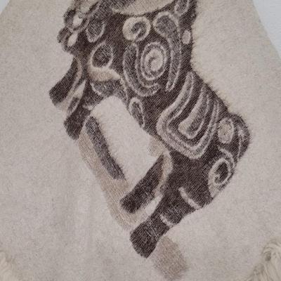 Tribal Animal Poncho with Real Fur Trim