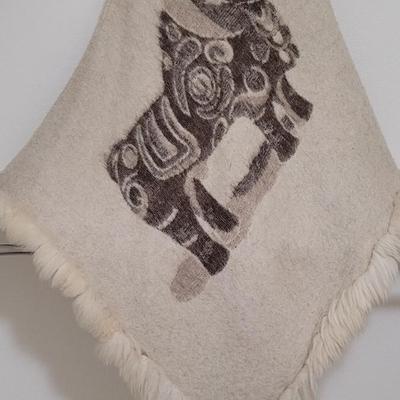 Tribal Animal Poncho with Real Fur Trim
